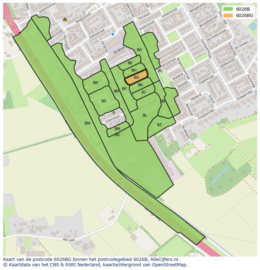 Afbeelding van het postcodegebied 6026 BG op de kaart.