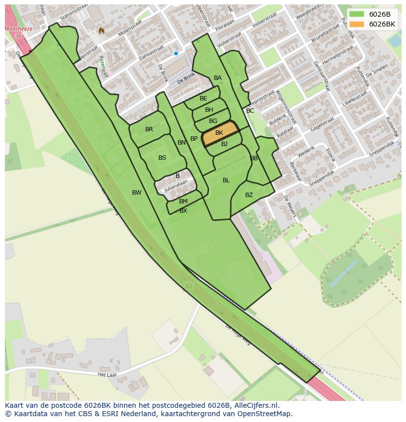 Afbeelding van het postcodegebied 6026 BK op de kaart.
