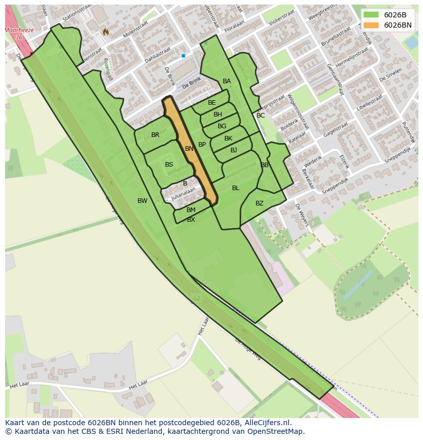 Afbeelding van het postcodegebied 6026 BN op de kaart.