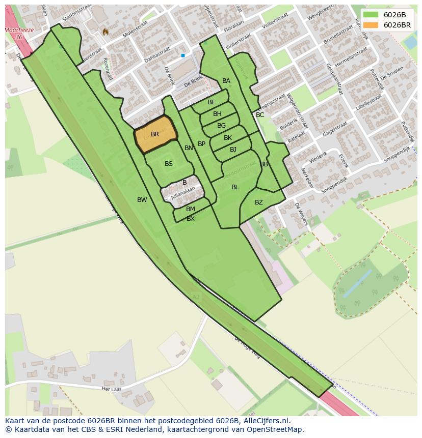 Afbeelding van het postcodegebied 6026 BR op de kaart.