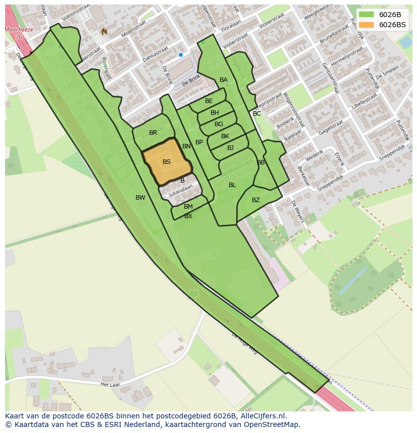 Afbeelding van het postcodegebied 6026 BS op de kaart.