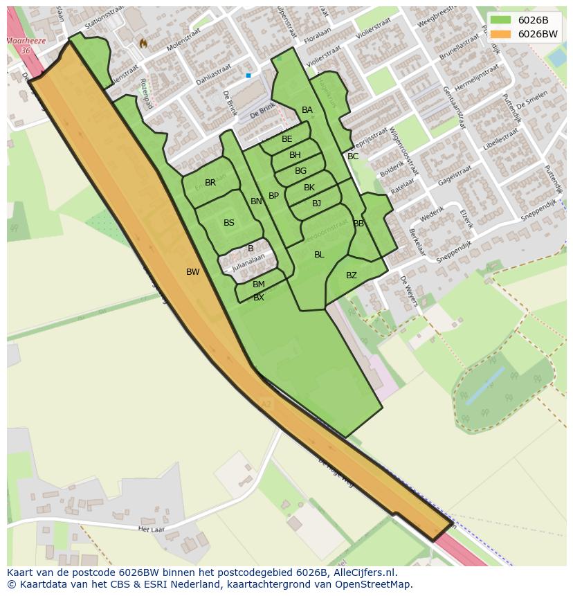 Afbeelding van het postcodegebied 6026 BW op de kaart.