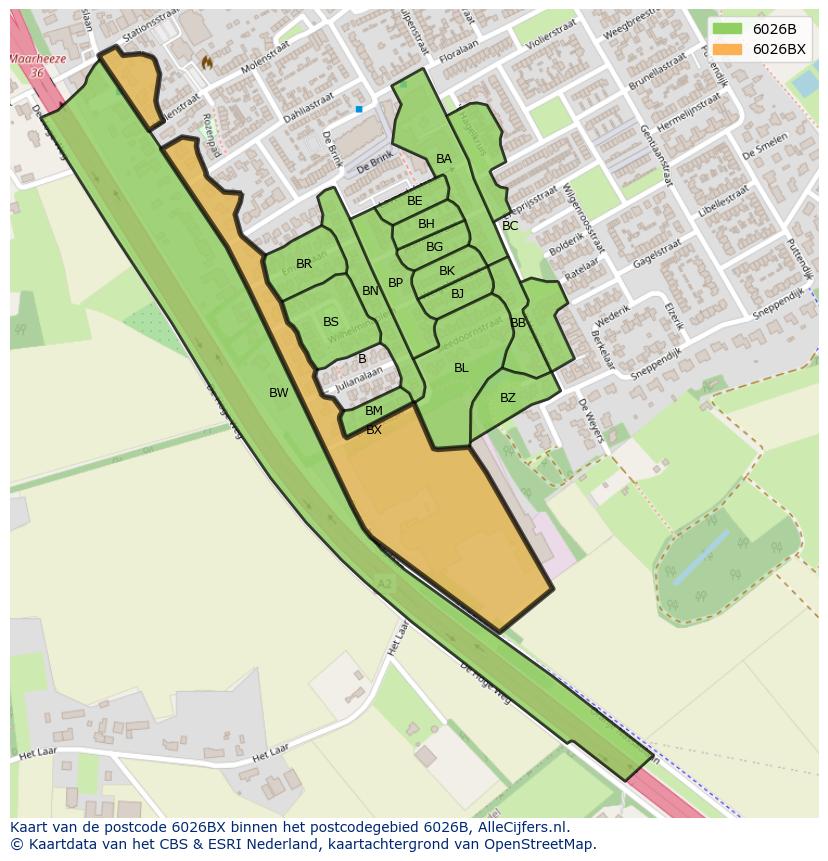 Afbeelding van het postcodegebied 6026 BX op de kaart.