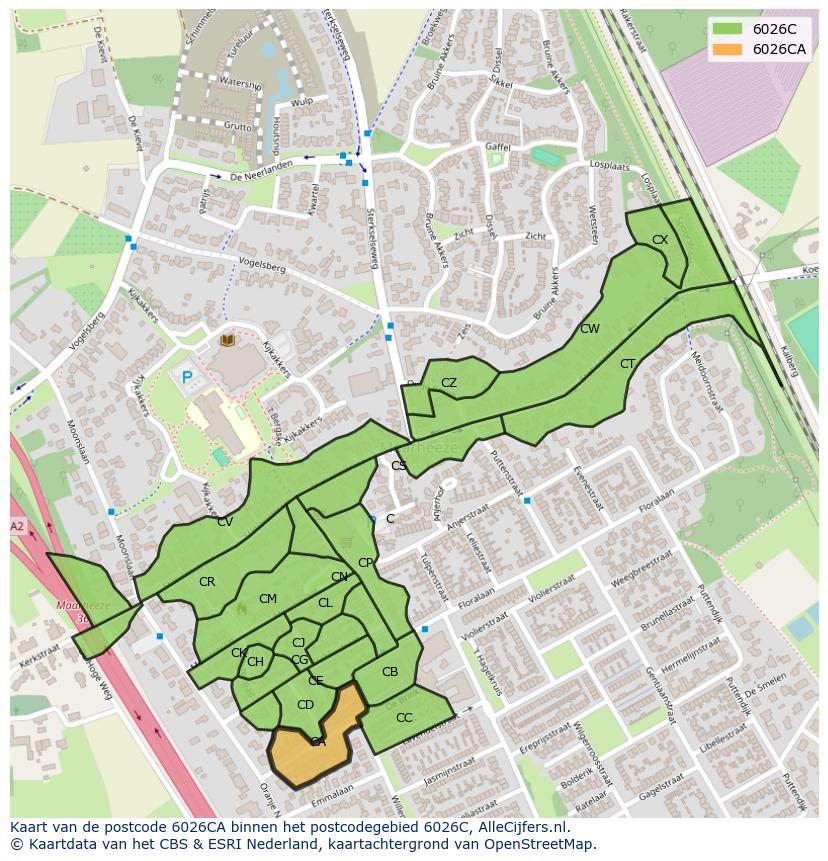 Afbeelding van het postcodegebied 6026 CA op de kaart.