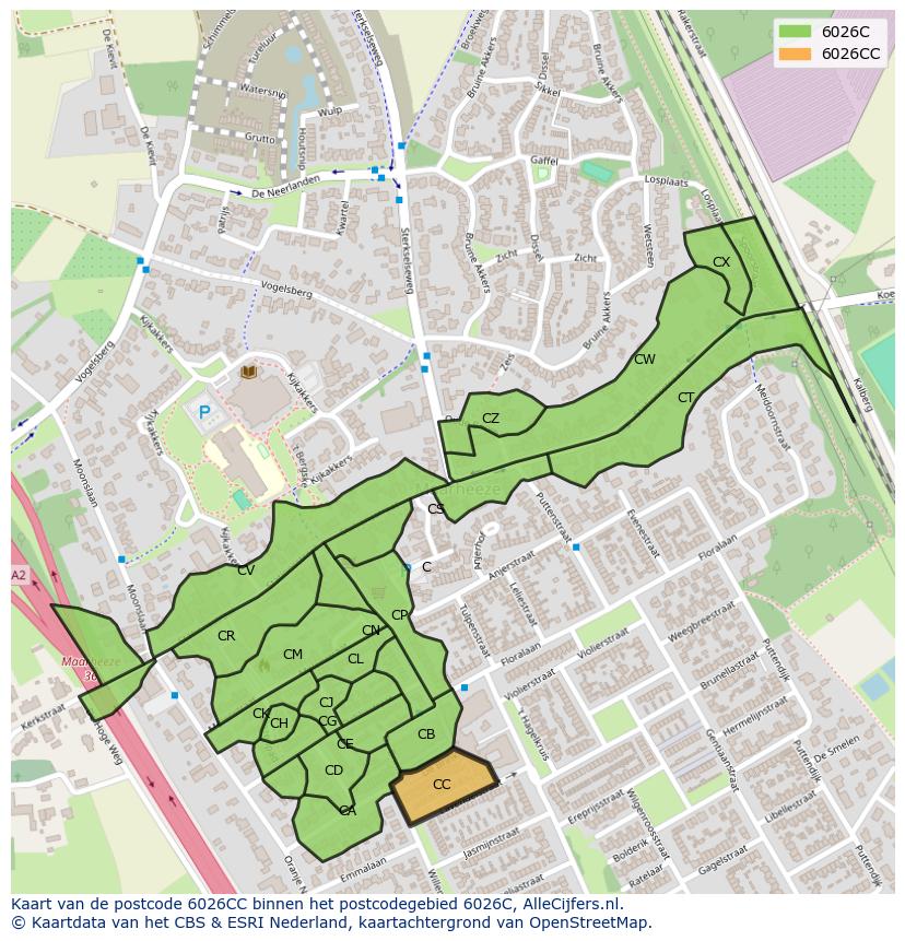 Afbeelding van het postcodegebied 6026 CC op de kaart.