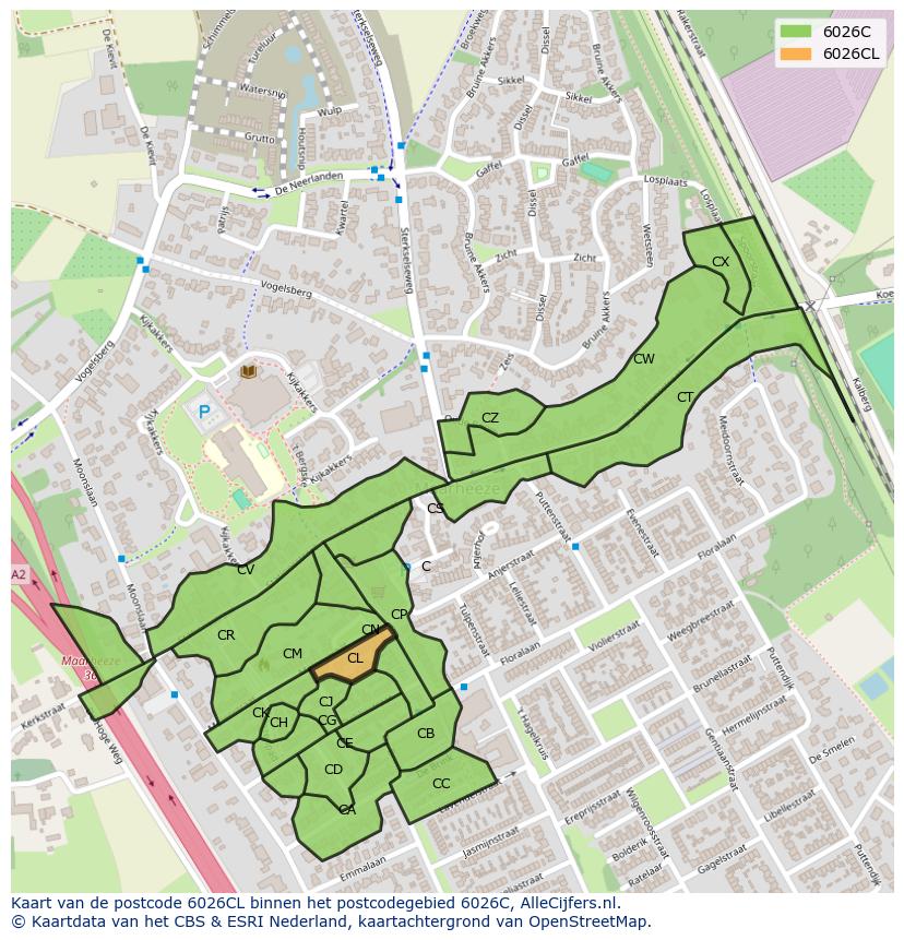 Afbeelding van het postcodegebied 6026 CL op de kaart.