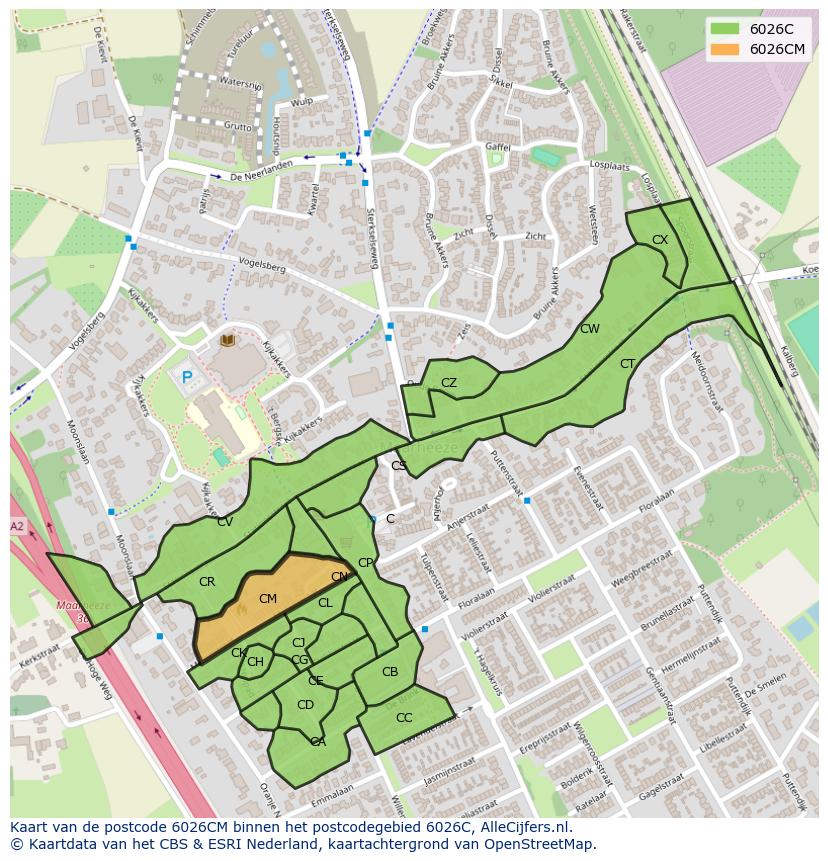 Afbeelding van het postcodegebied 6026 CM op de kaart.