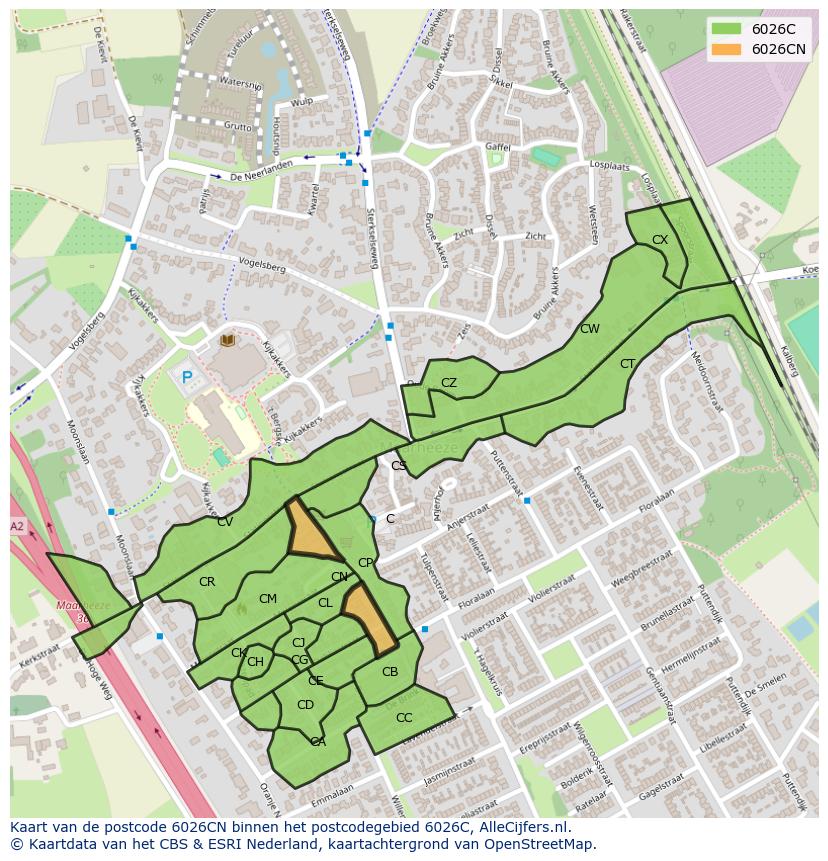 Afbeelding van het postcodegebied 6026 CN op de kaart.