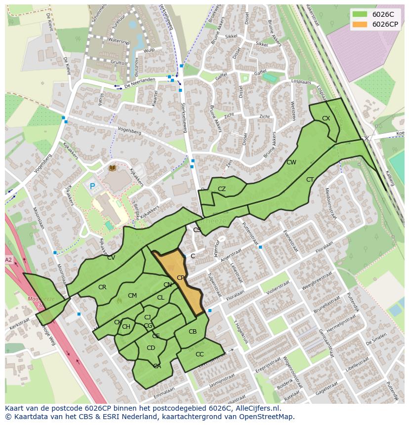 Afbeelding van het postcodegebied 6026 CP op de kaart.
