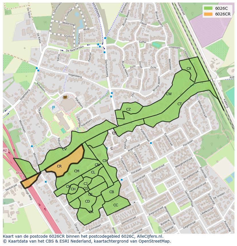 Afbeelding van het postcodegebied 6026 CR op de kaart.