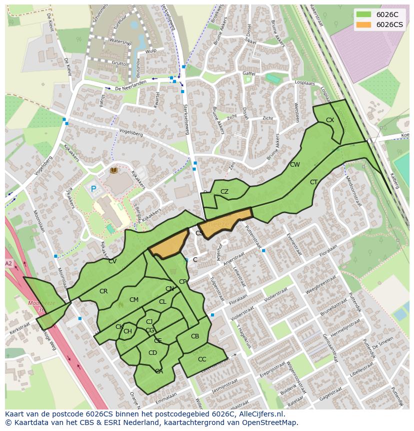 Afbeelding van het postcodegebied 6026 CS op de kaart.