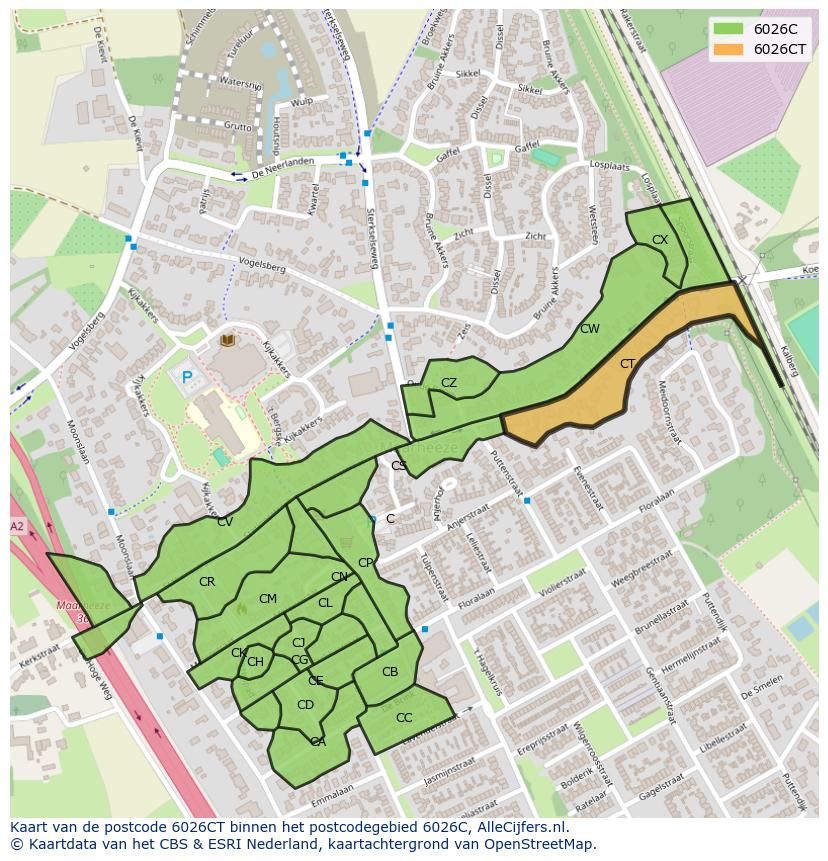 Afbeelding van het postcodegebied 6026 CT op de kaart.