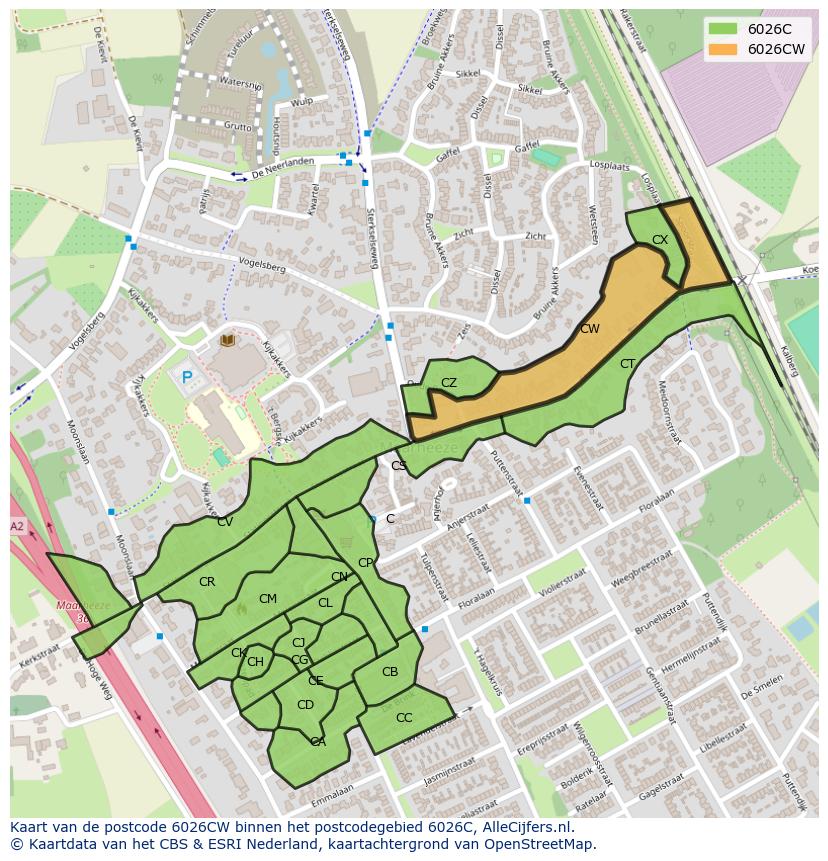 Afbeelding van het postcodegebied 6026 CW op de kaart.
