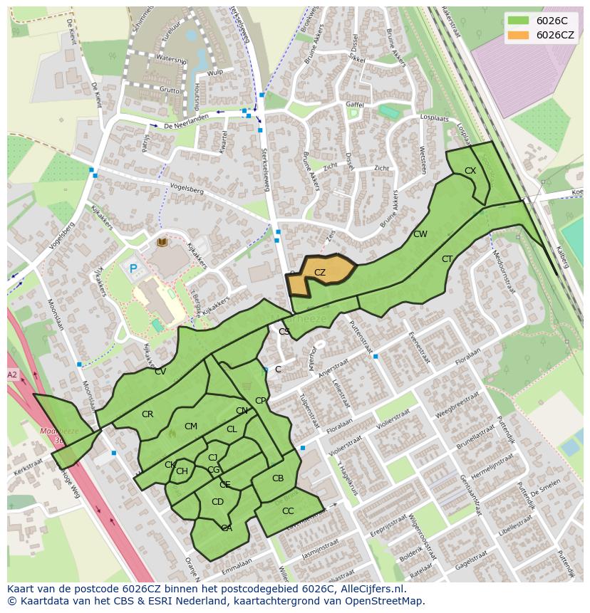 Afbeelding van het postcodegebied 6026 CZ op de kaart.