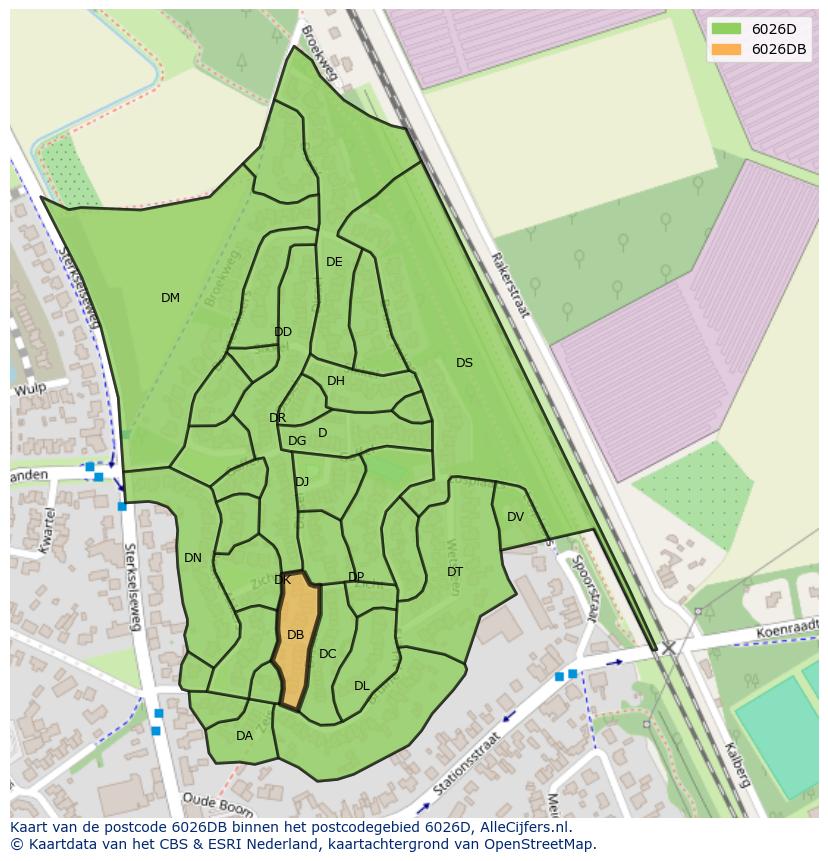 Afbeelding van het postcodegebied 6026 DB op de kaart.