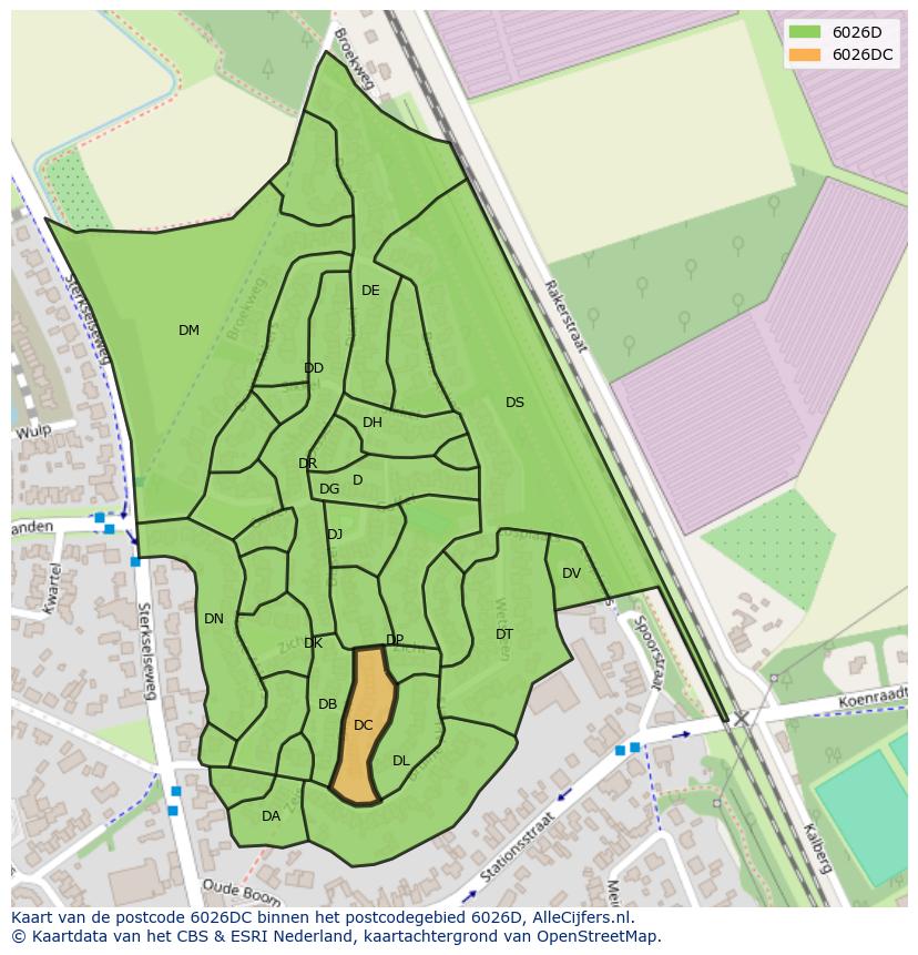 Afbeelding van het postcodegebied 6026 DC op de kaart.