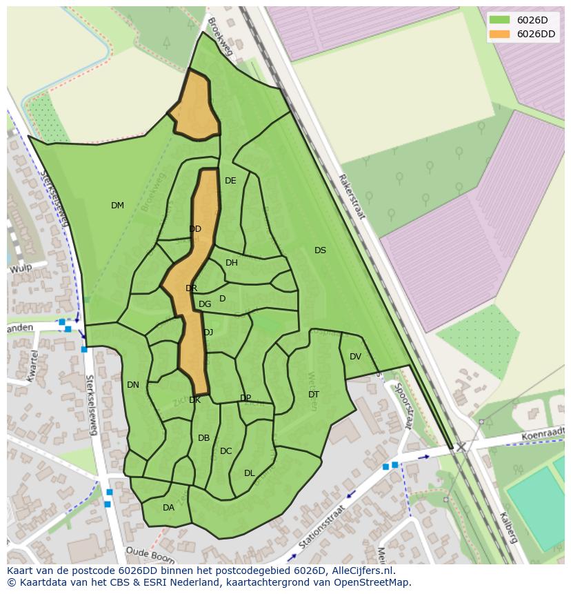 Afbeelding van het postcodegebied 6026 DD op de kaart.