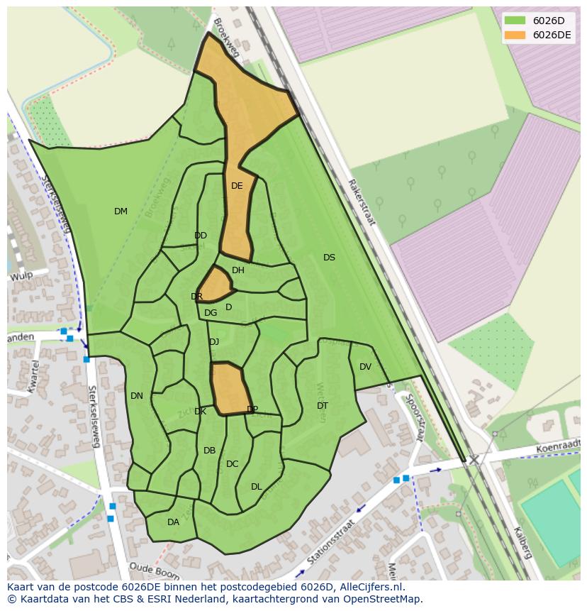 Afbeelding van het postcodegebied 6026 DE op de kaart.
