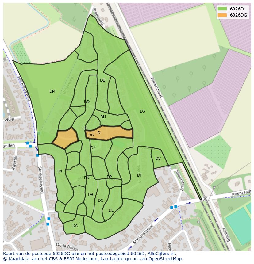 Afbeelding van het postcodegebied 6026 DG op de kaart.