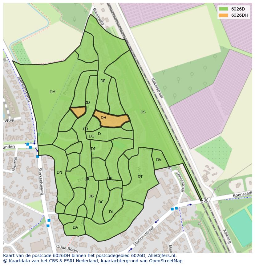 Afbeelding van het postcodegebied 6026 DH op de kaart.