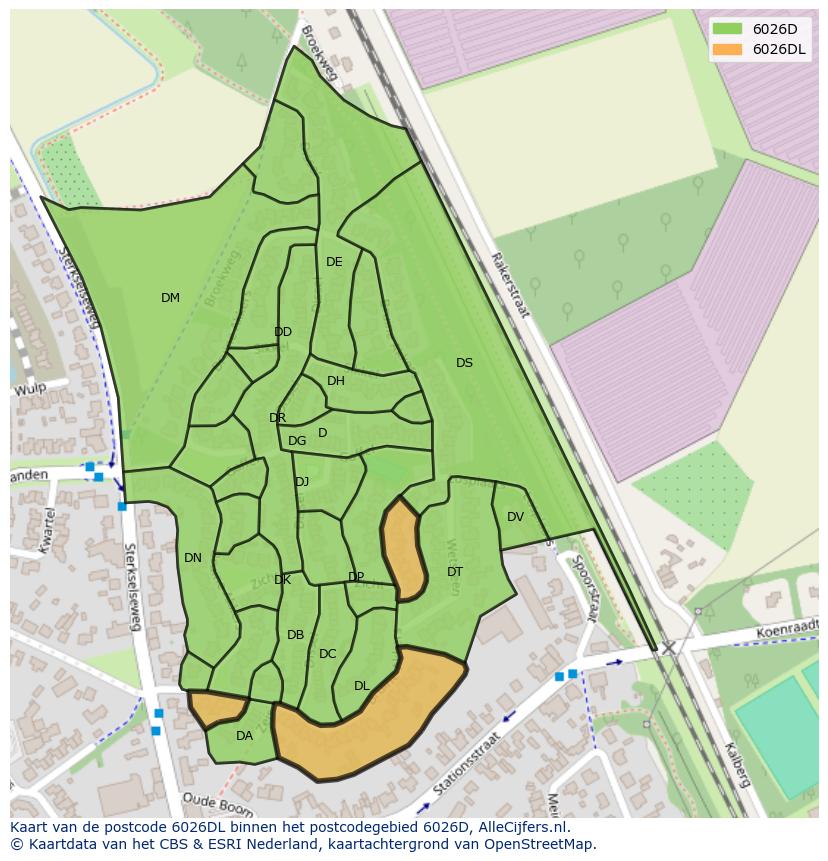 Afbeelding van het postcodegebied 6026 DL op de kaart.