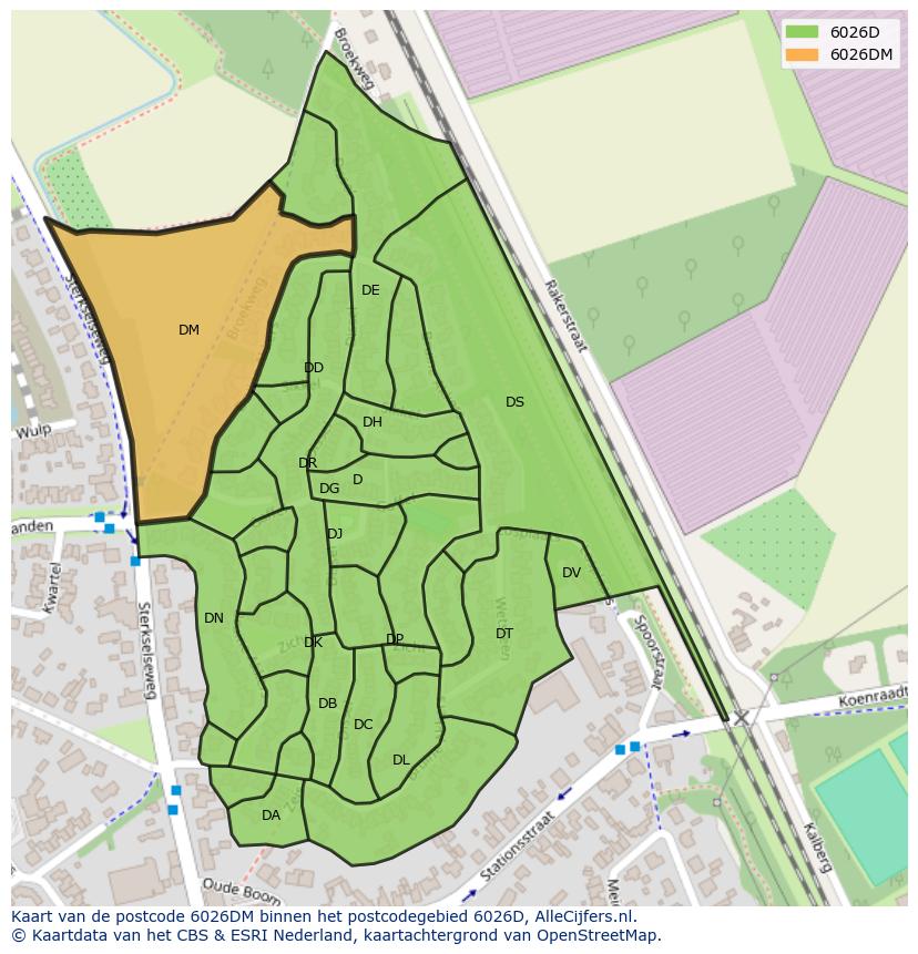 Afbeelding van het postcodegebied 6026 DM op de kaart.