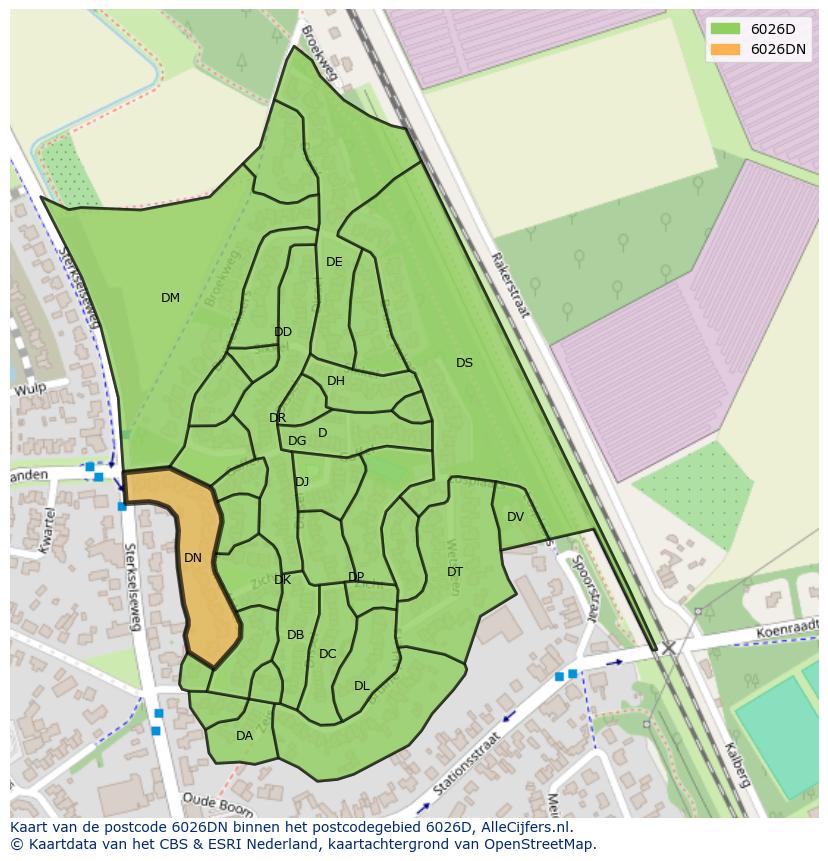 Afbeelding van het postcodegebied 6026 DN op de kaart.