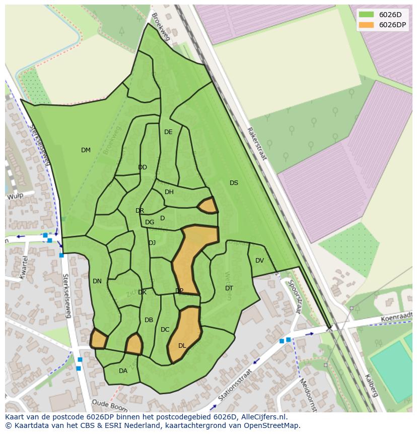 Afbeelding van het postcodegebied 6026 DP op de kaart.