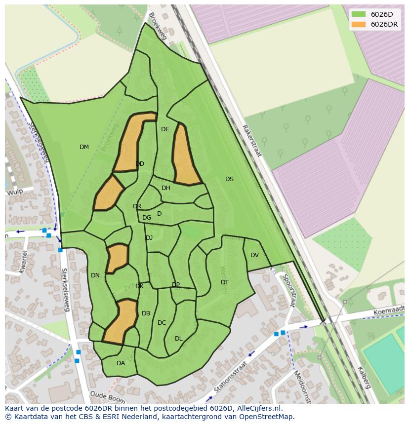 Afbeelding van het postcodegebied 6026 DR op de kaart.