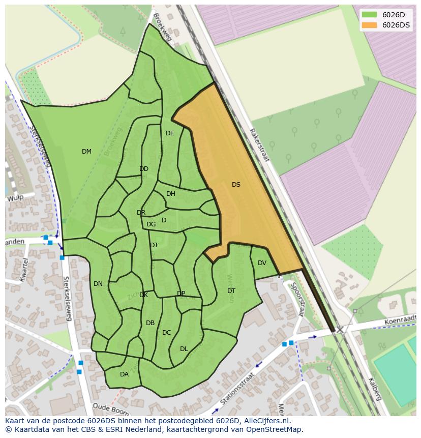Afbeelding van het postcodegebied 6026 DS op de kaart.