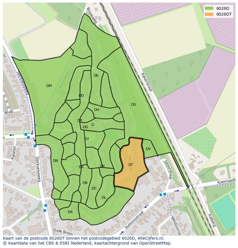 Afbeelding van het postcodegebied 6026 DT op de kaart.