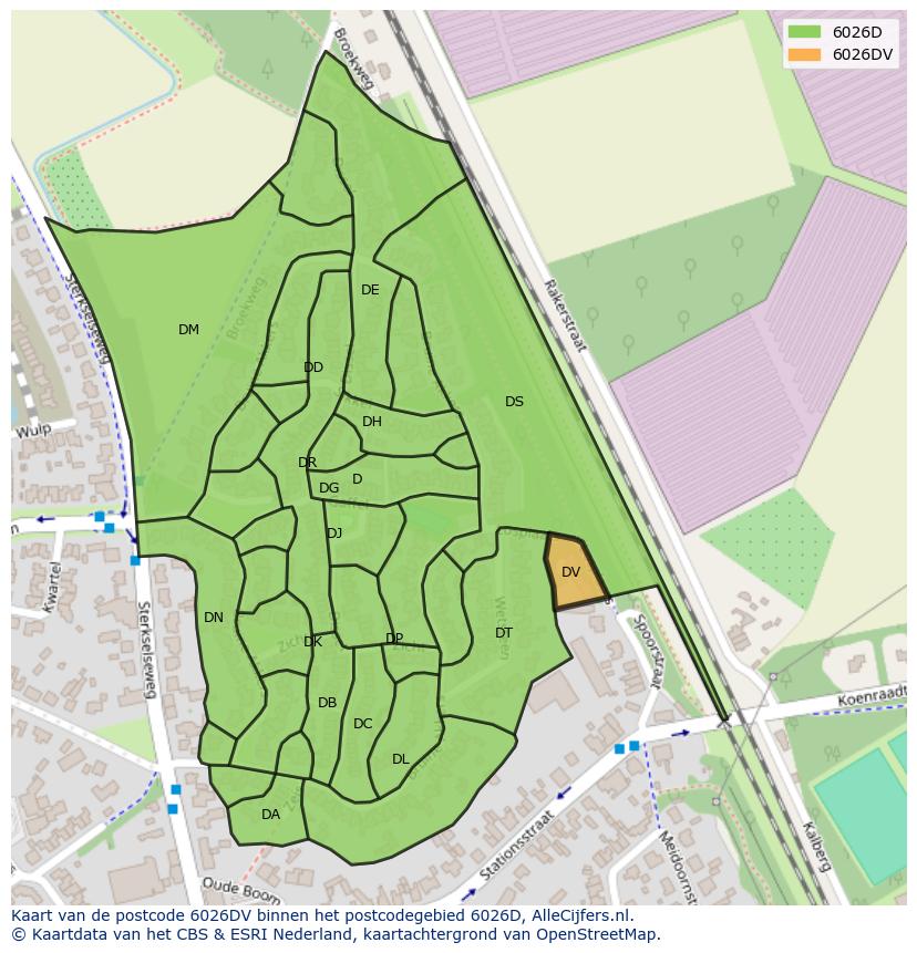 Afbeelding van het postcodegebied 6026 DV op de kaart.