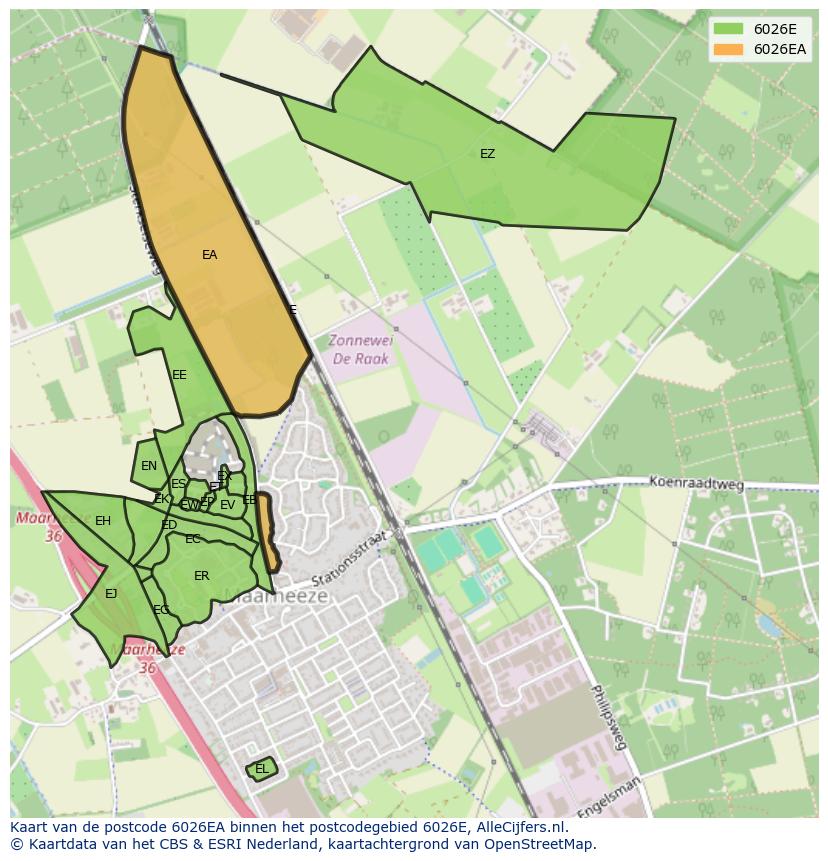 Afbeelding van het postcodegebied 6026 EA op de kaart.