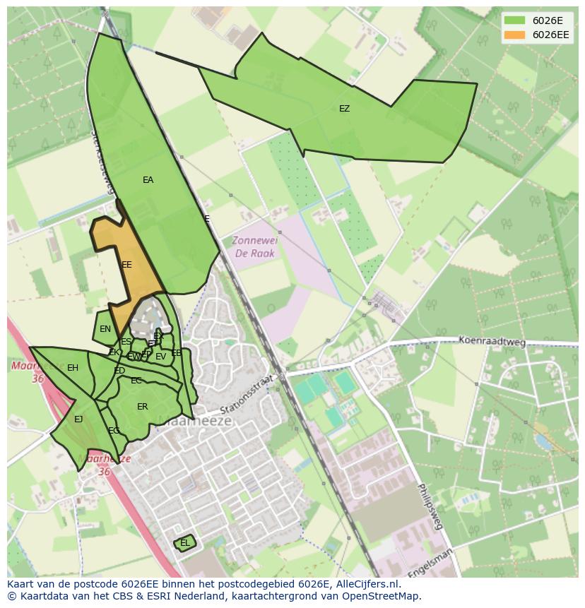 Afbeelding van het postcodegebied 6026 EE op de kaart.