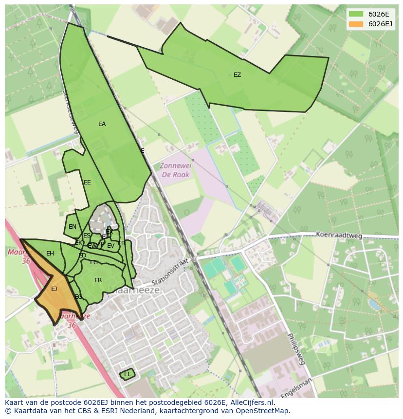 Afbeelding van het postcodegebied 6026 EJ op de kaart.