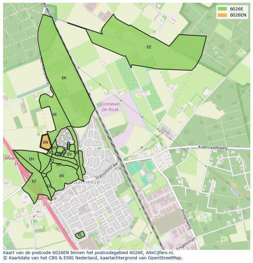 Afbeelding van het postcodegebied 6026 EN op de kaart.