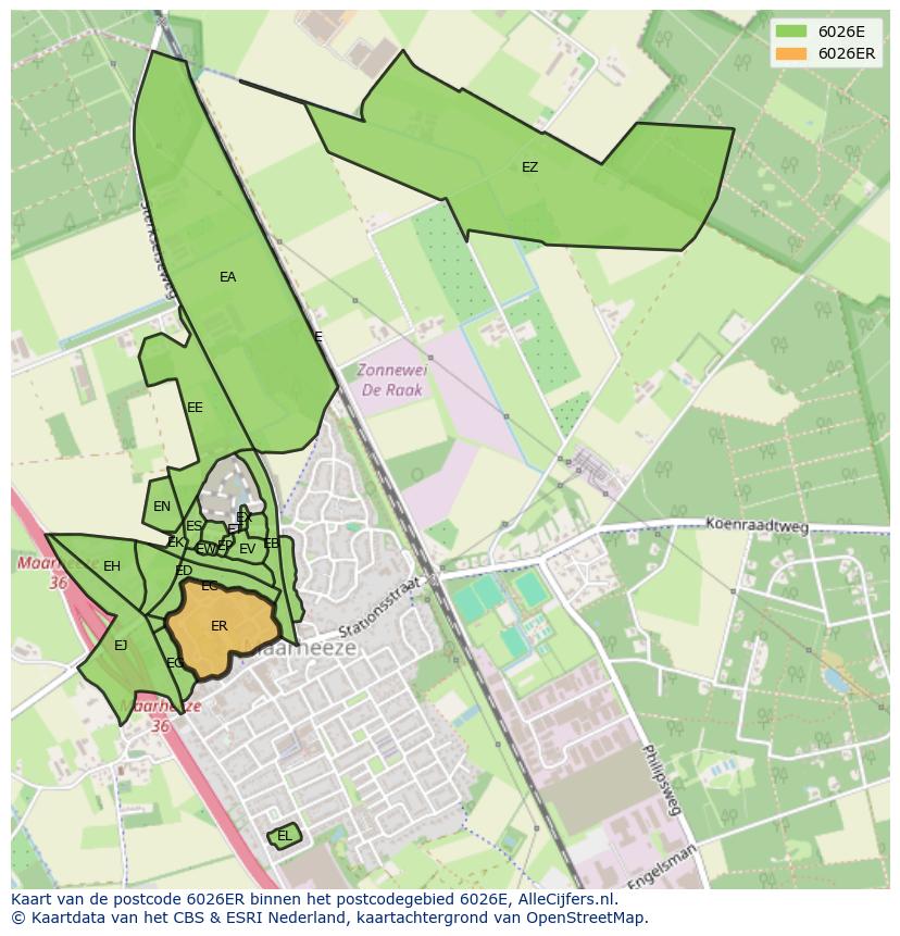 Afbeelding van het postcodegebied 6026 ER op de kaart.