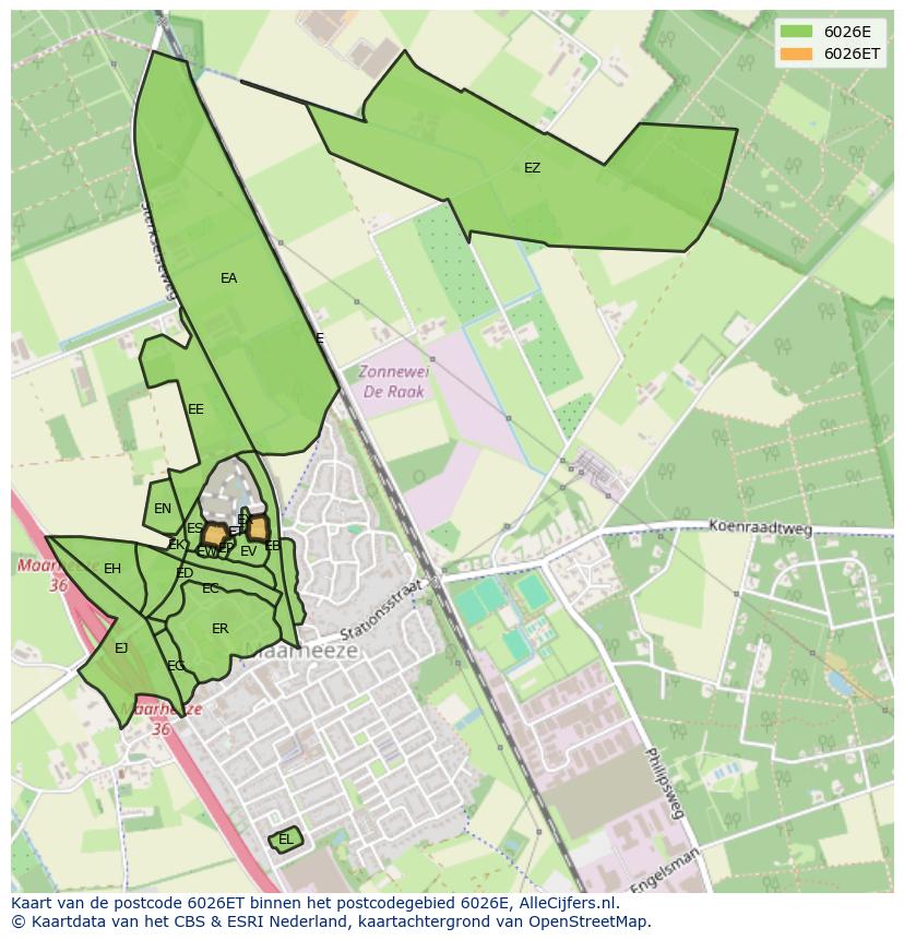 Afbeelding van het postcodegebied 6026 ET op de kaart.