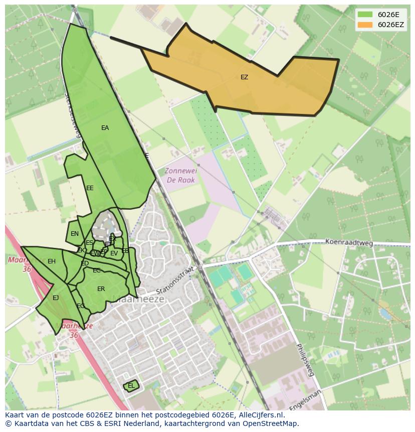 Afbeelding van het postcodegebied 6026 EZ op de kaart.