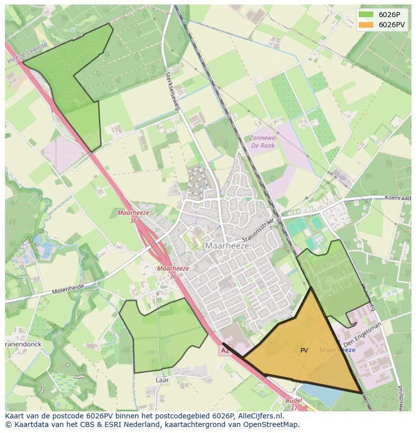 Afbeelding van het postcodegebied 6026 PV op de kaart.