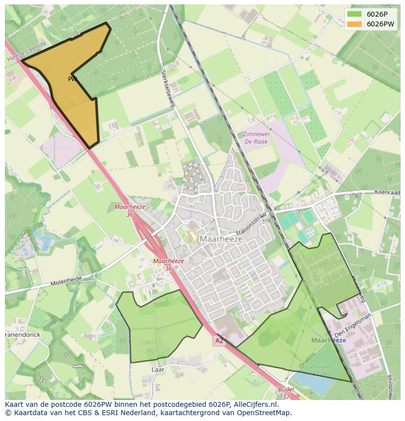 Afbeelding van het postcodegebied 6026 PW op de kaart.