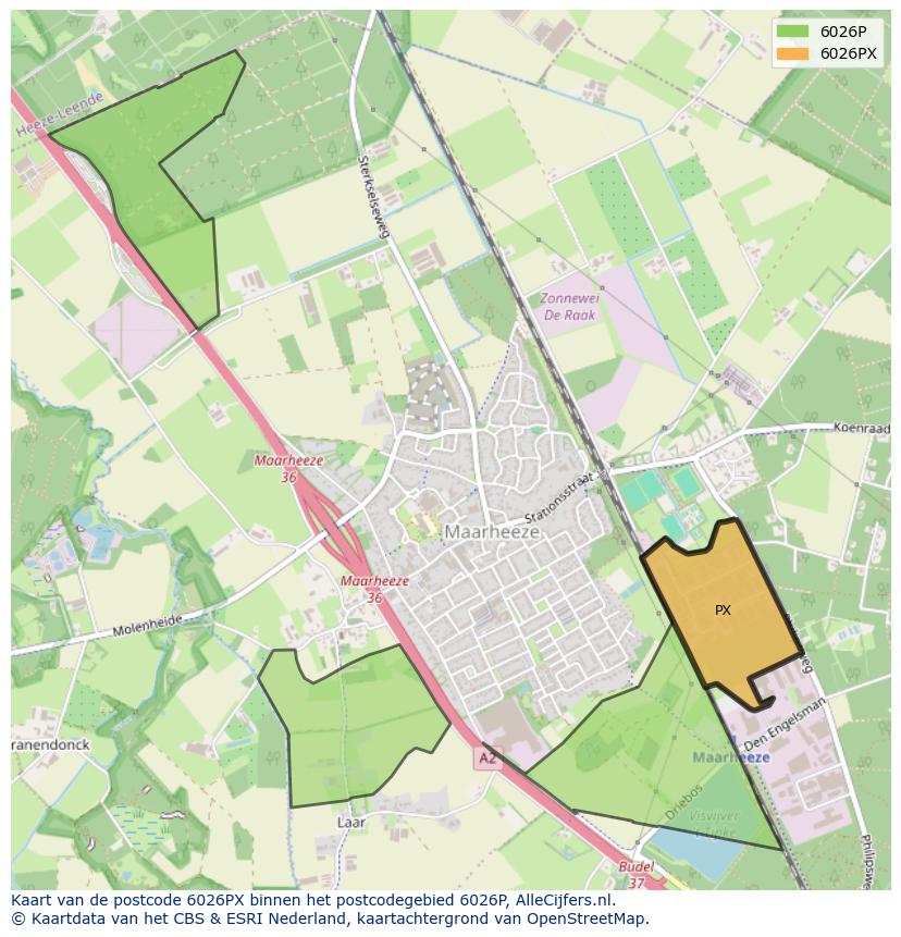 Afbeelding van het postcodegebied 6026 PX op de kaart.