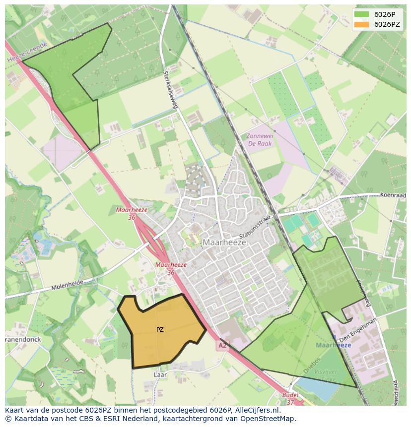 Afbeelding van het postcodegebied 6026 PZ op de kaart.