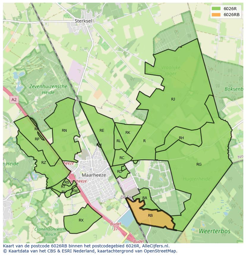 Afbeelding van het postcodegebied 6026 RB op de kaart.