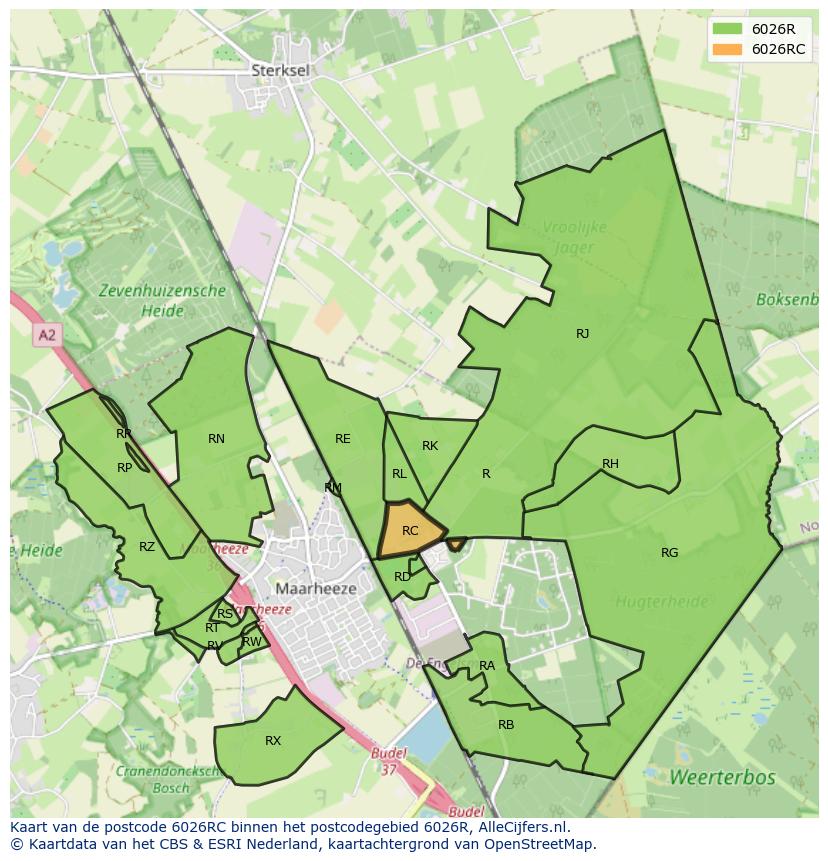 Afbeelding van het postcodegebied 6026 RC op de kaart.