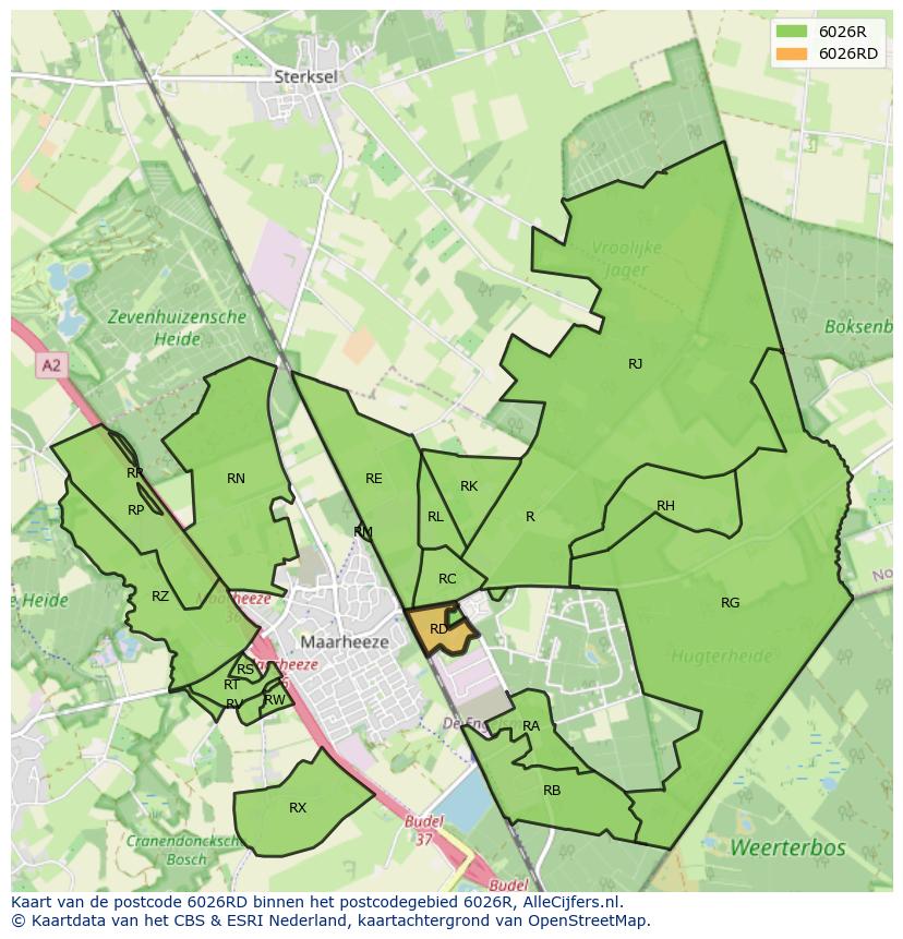 Afbeelding van het postcodegebied 6026 RD op de kaart.
