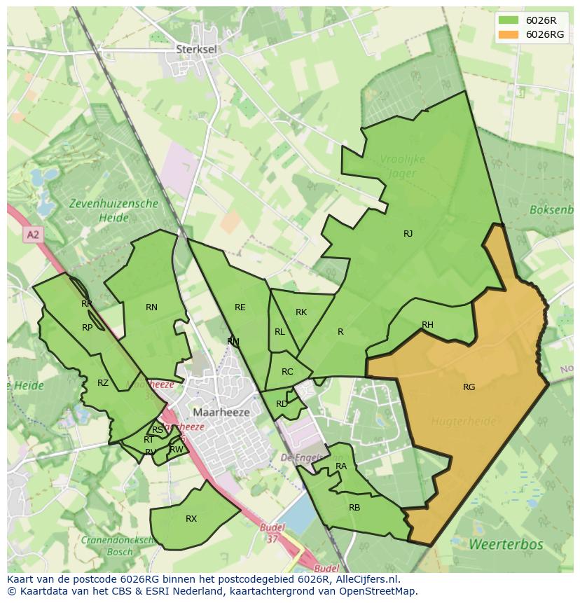 Afbeelding van het postcodegebied 6026 RG op de kaart.