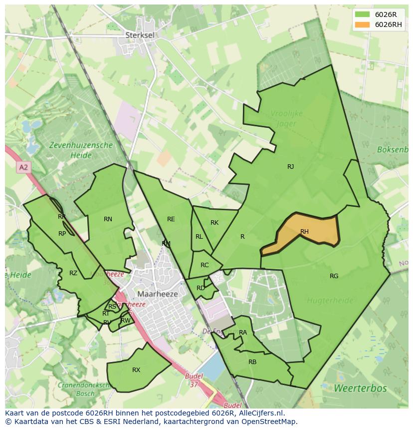 Afbeelding van het postcodegebied 6026 RH op de kaart.