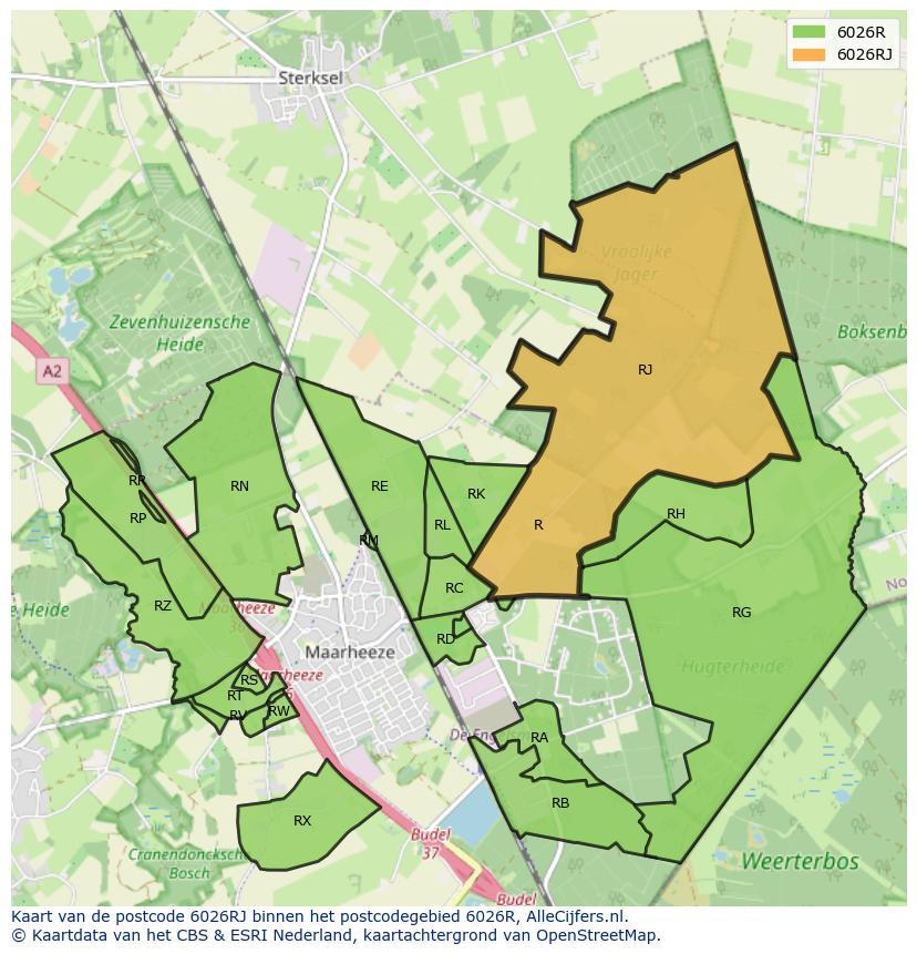 Afbeelding van het postcodegebied 6026 RJ op de kaart.