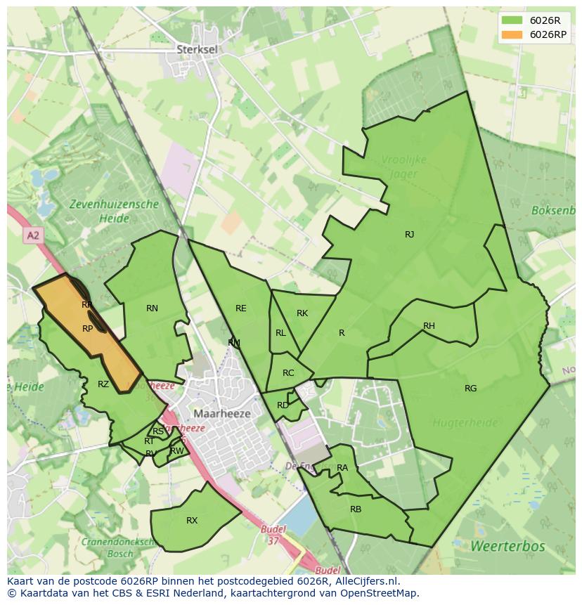 Afbeelding van het postcodegebied 6026 RP op de kaart.